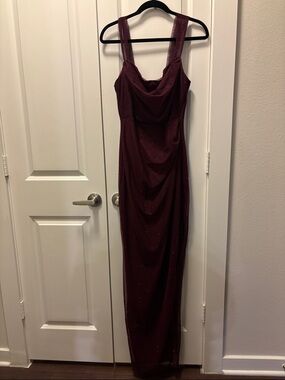 Windsor Burgundy Evening Gown with Cowl Neck